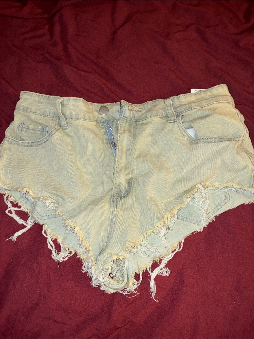 High-Rise Distressed Light Wash Denim Shorts - Light Blue
